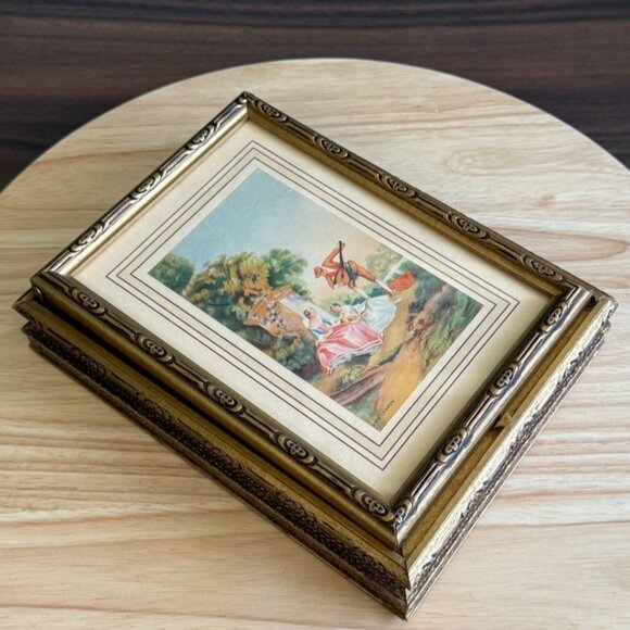 Vintage Replica Gold Jewelry Chocolate Box Frame With "Music Lesson" By Nicholas - Picture 1 of 10